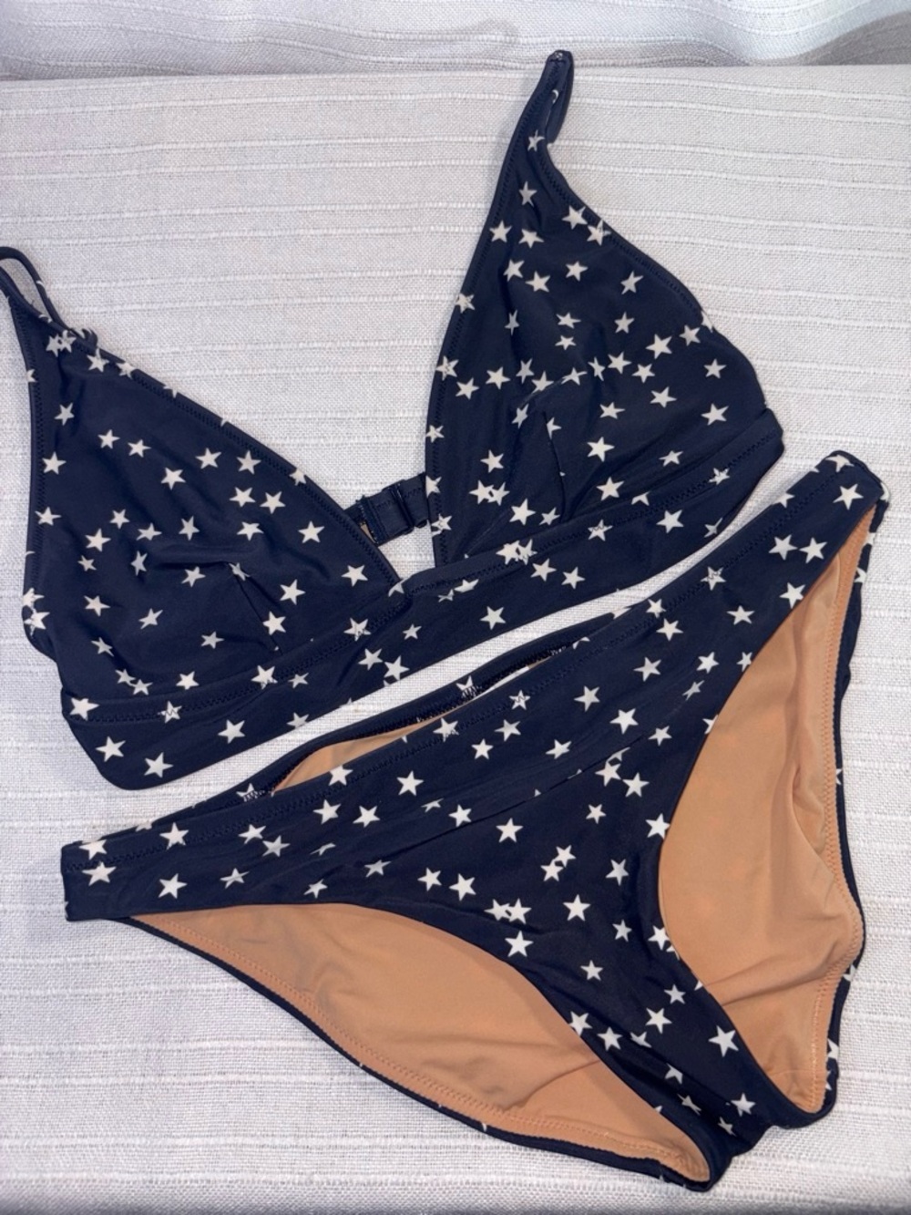 J.Crew Bikini Two Piece Set Navy Blue Star Print Triangle Size M EUC